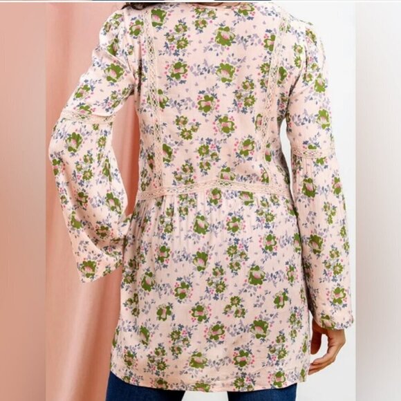 Matilda Jane Women's Size M Pink Floral Like A Lady Bohemian Crochet Tunic Top - Picture 2 of 12